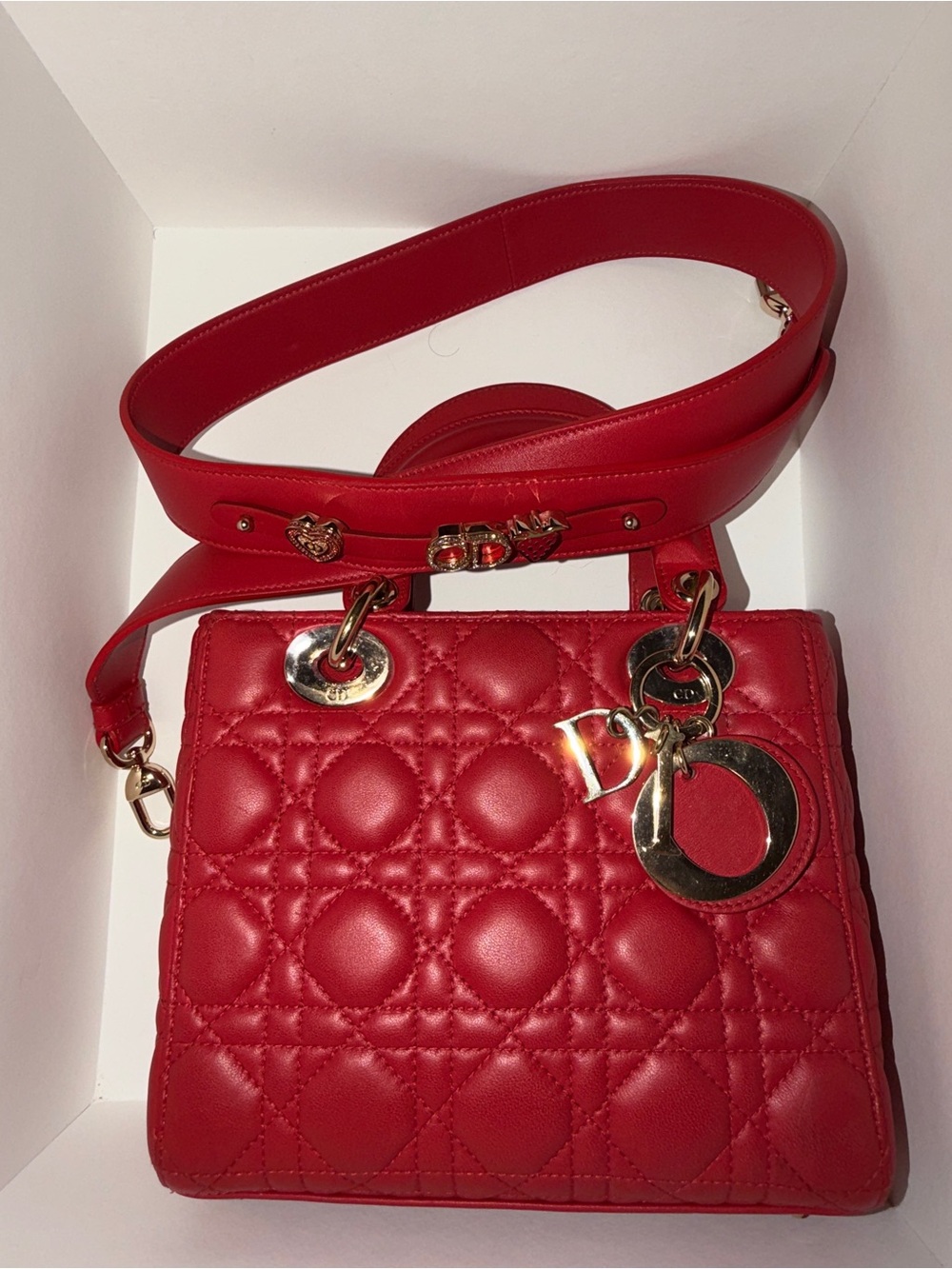 Dior Red Quilted Leather Crossbody Bag with Gold Hardware